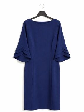 DKNY Navy Shift Dress Women’s Size 12 Scalloped Sleeve Elegant